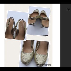 Kasper Gold Sparkly Heels Platform Slingbacks
